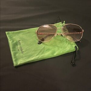 Kate Spade Gold Frame Sunglasses with Green Pouch
